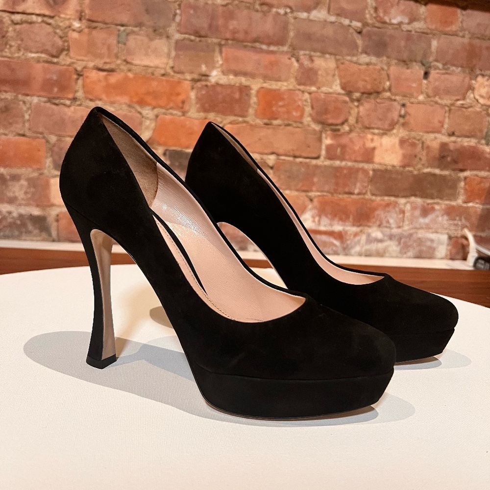 Miu Miu Black Suede Platform Heels Size 38